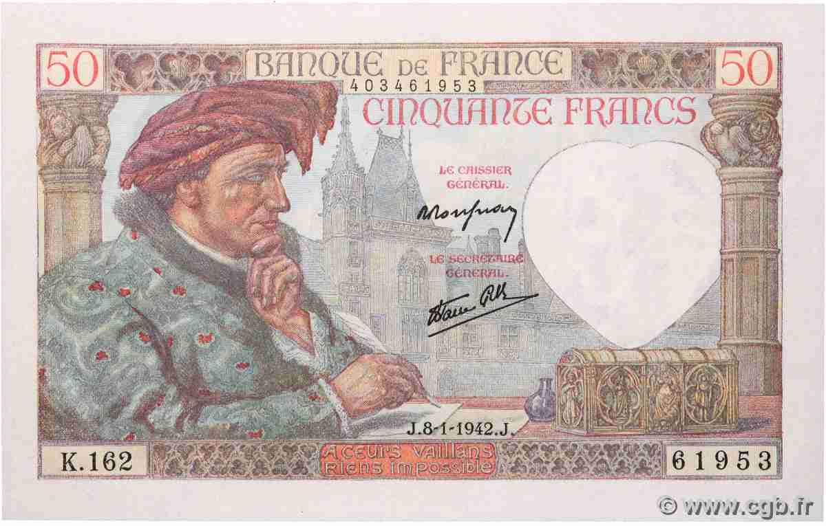 50 Francs JACQUES CŒUR FRANCE  1942 F.19.18 pr.NEUF