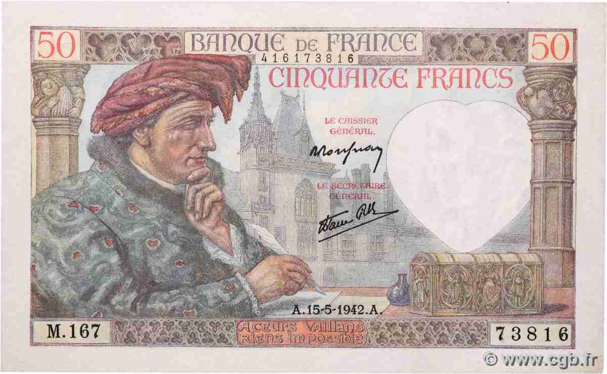50 Francs JACQUES CŒUR FRANCE  1942 F.19.20 pr.NEUF