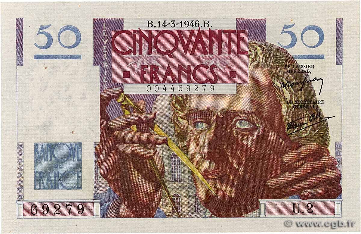 50 Francs LE VERRIER FRANKREICH  1946 F.20.01 fST