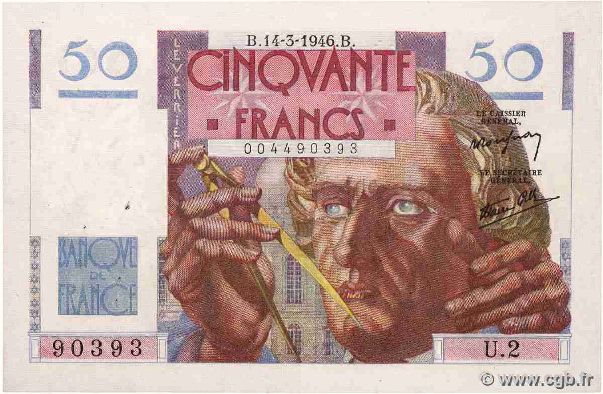 50 Francs LE VERRIER FRANCE  1946 F.20.01 XF+