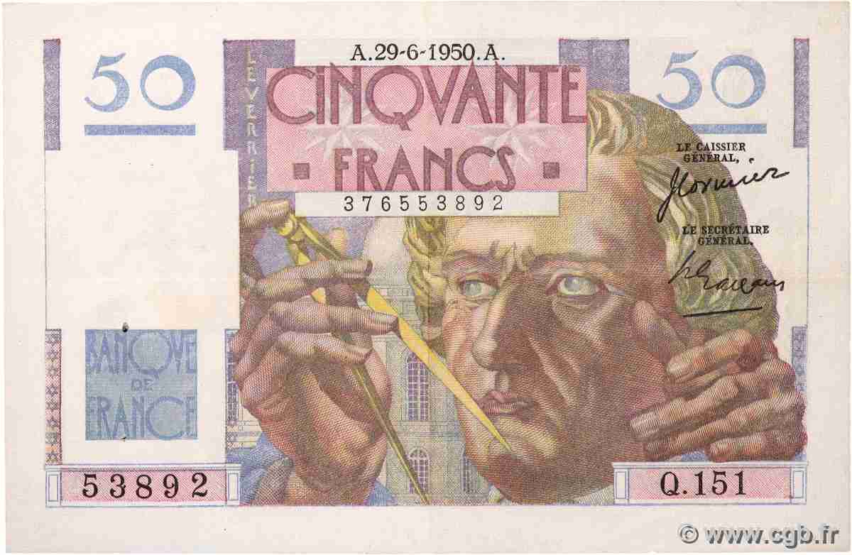 50 Francs LE VERRIER FRANCE  1950 F.20.15 XF
