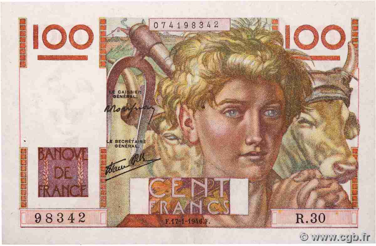 100 Francs JEUNE PAYSAN FRANCE  1946 F.28.02 XF+