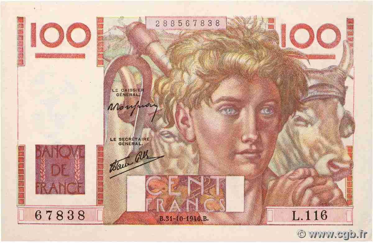 100 Francs JEUNE PAYSAN FRANCE  1946 F.28.10 AU