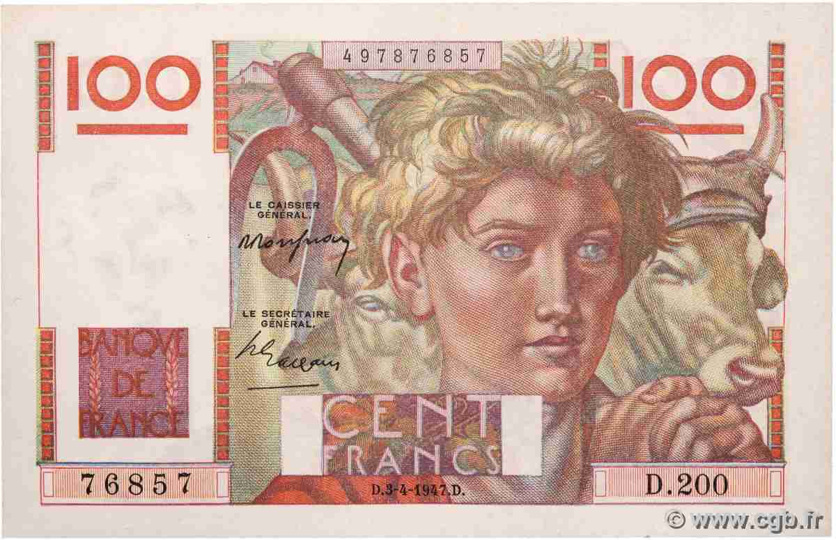 100 Francs JEUNE PAYSAN FRANCE  1947 F.28.14 AU