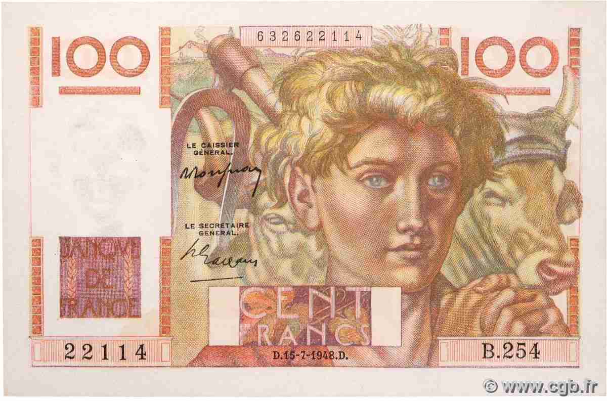 100 Francs JEUNE PAYSAN FRANCE  1948 F.28.19 XF+