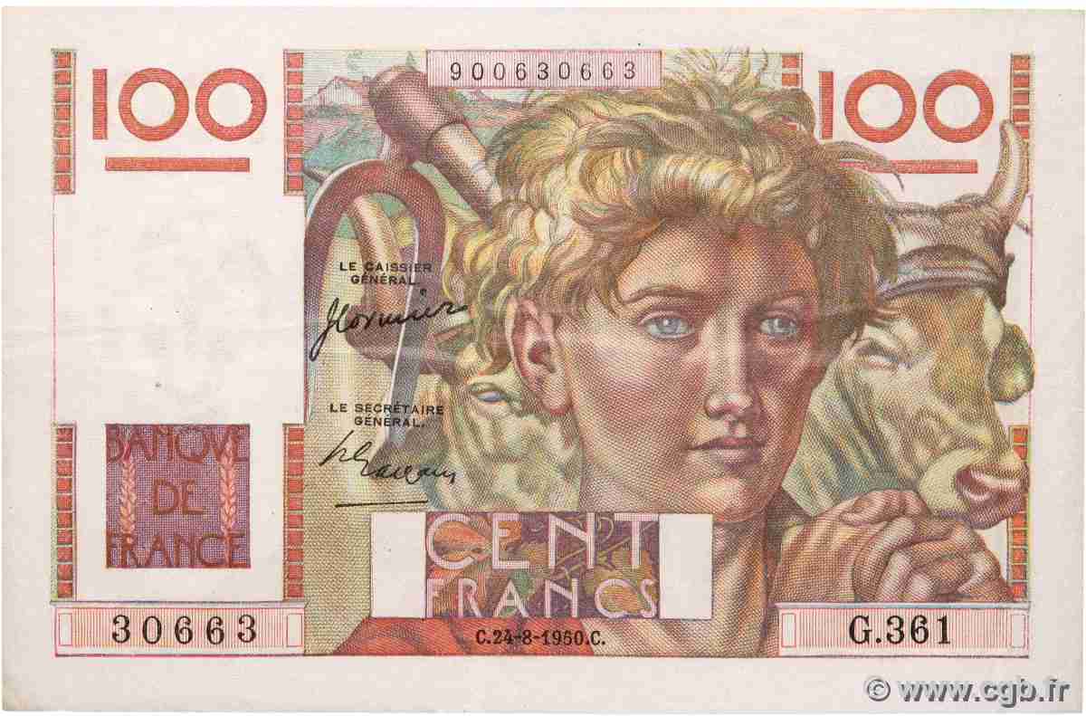 100 Francs JEUNE PAYSAN FRANCE  1950 F.28.26 XF