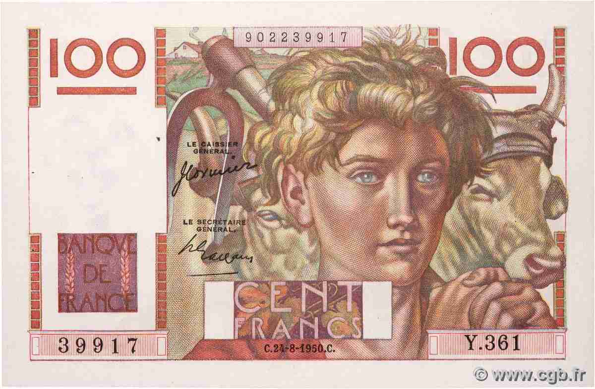 100 Francs JEUNE PAYSAN FRANCE  1950 F.28.26 XF+