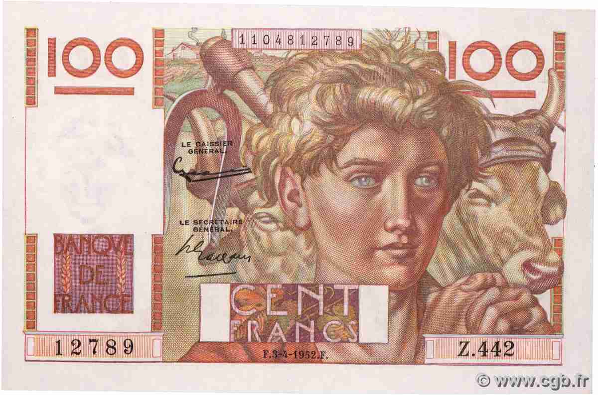 100 Francs JEUNE PAYSAN FRANCE  1952 F.28.32 pr.SPL