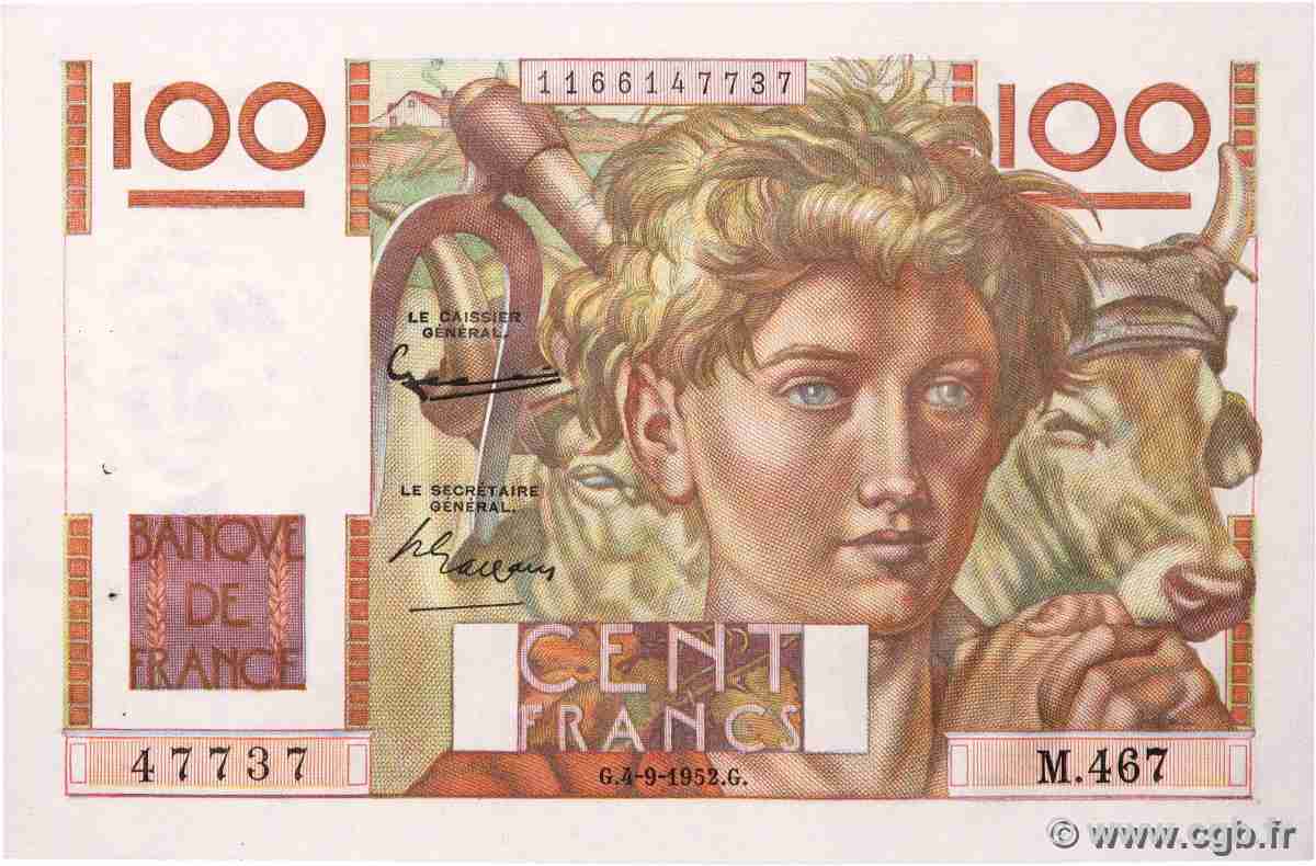 100 Francs JEUNE PAYSAN FRANCE  1952 F.28.33 AU-
