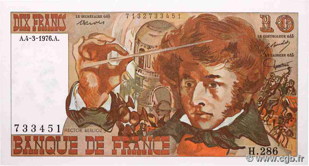 10 Francs BERLIOZ FRANCE  1976 F.63.18 UNC-