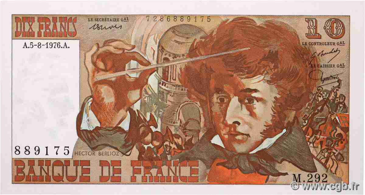 10 Francs BERLIOZ FRANKREICH  1976 F.63.20 fST+