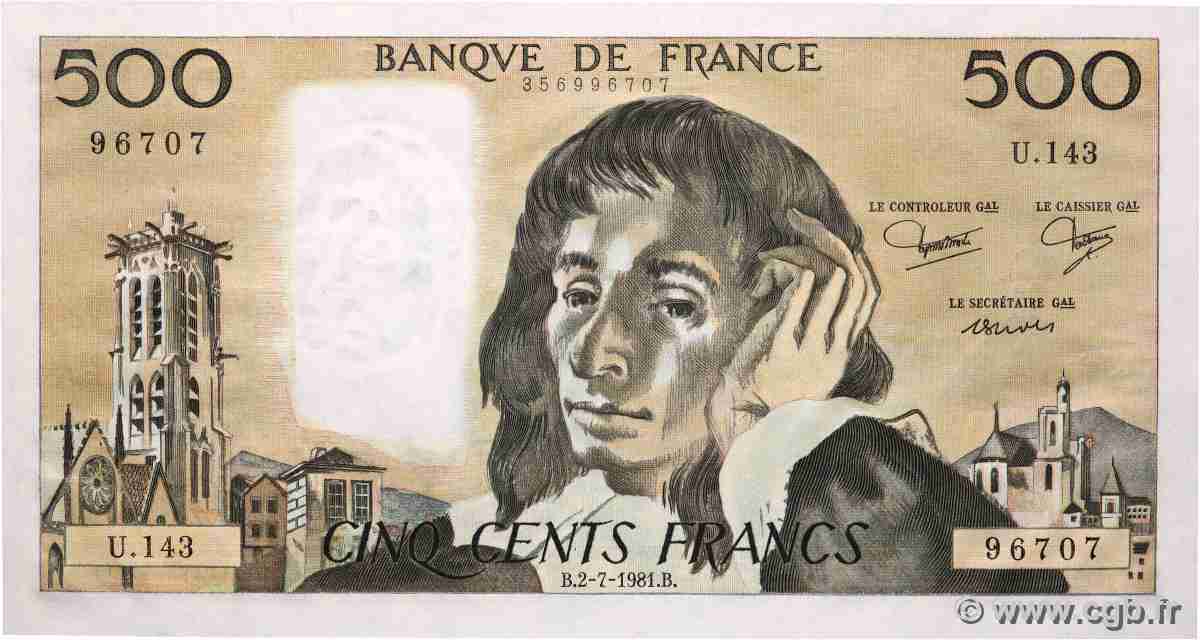 500 Francs PASCAL FRANCE  1981 F.71.25 AU