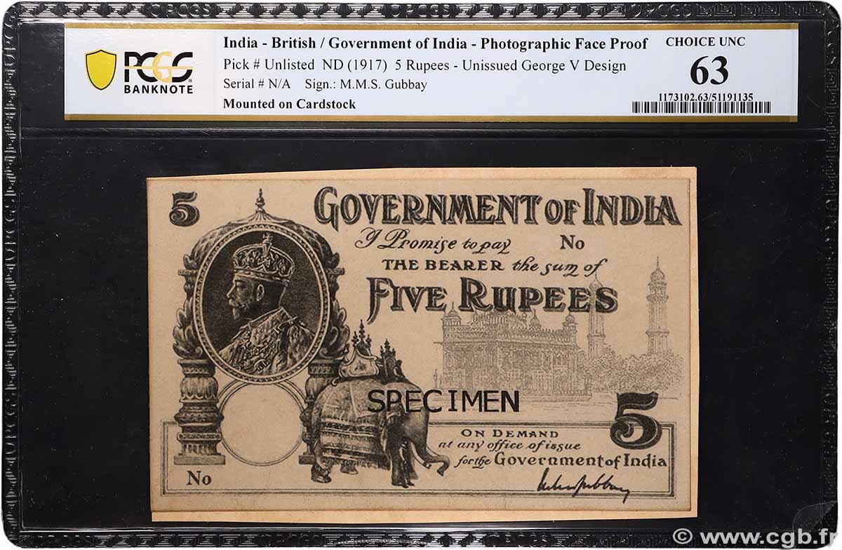 5 Rupees Photo INDE  1917 P.- pr.NEUF