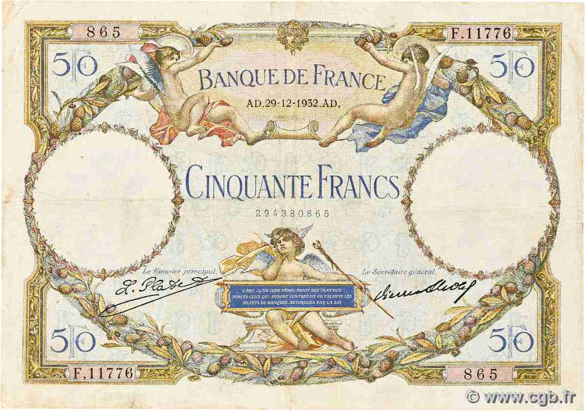 50 Francs LUC OLIVIER MERSON type modifié FRANCE  1932 F.16.03 TB