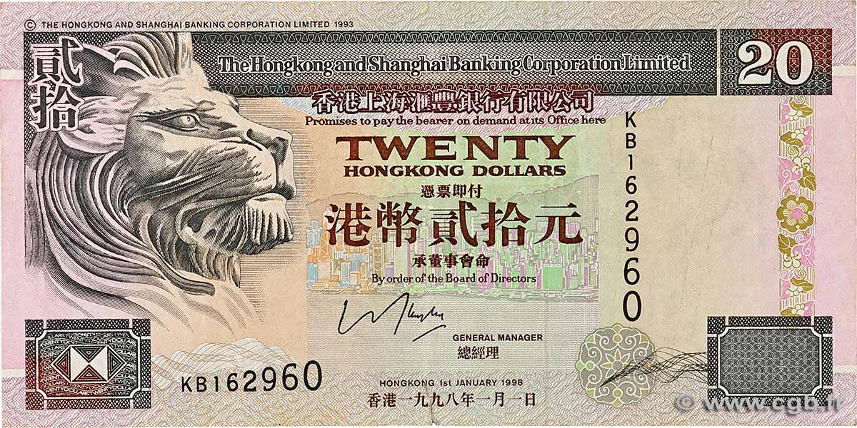 20 Dollars HONG KONG  1998 P.201d q.BB