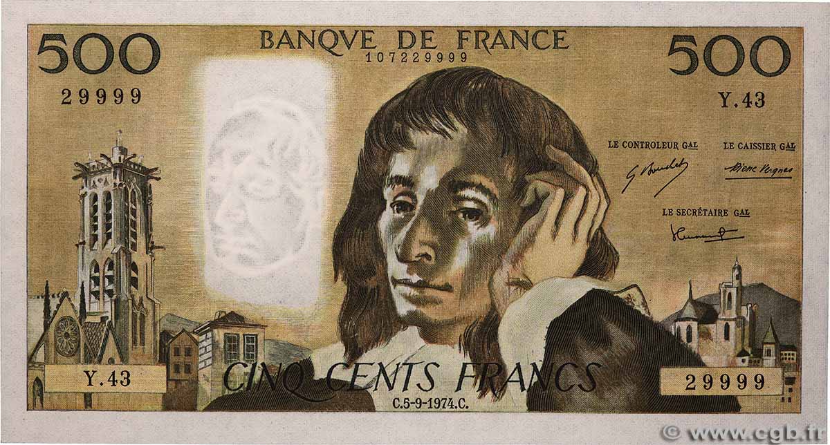 500 Francs PASCAL Numéro spécial FRANCE  1974 F.71.11 NEUF