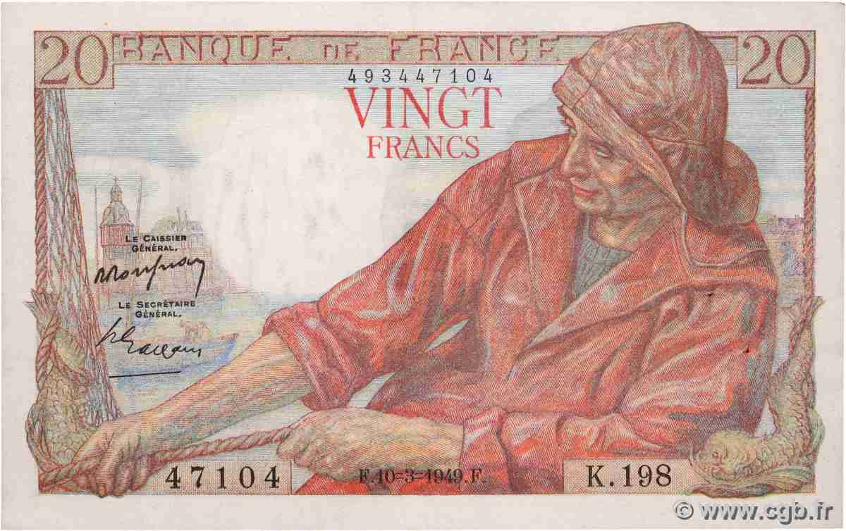 20 Francs PÊCHEUR FRANCE  1949 F.13.14 XF+