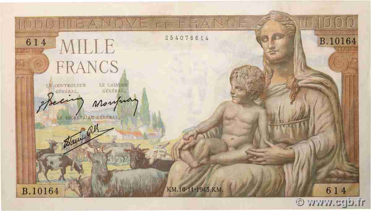 1000 Francs DÉESSE DÉMÉTER FRANCE  1943 F.40.40 SUP