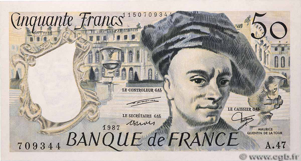 50 Francs QUENTIN DE LA TOUR FRANCE  1987 F.67.13A47 AU-