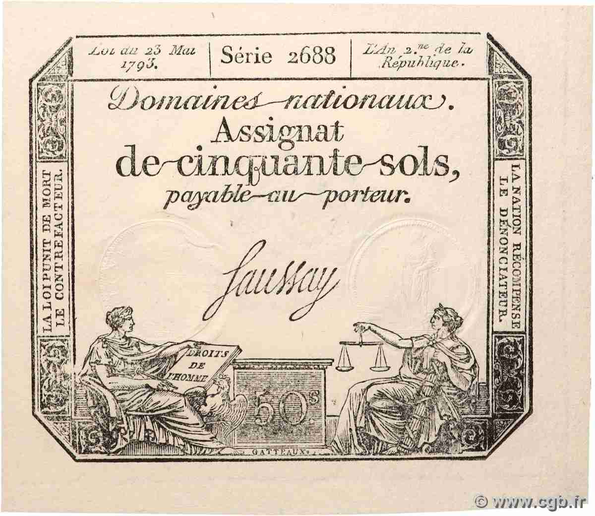 50 Sols FRANCE  1793 Ass.42b NEUF