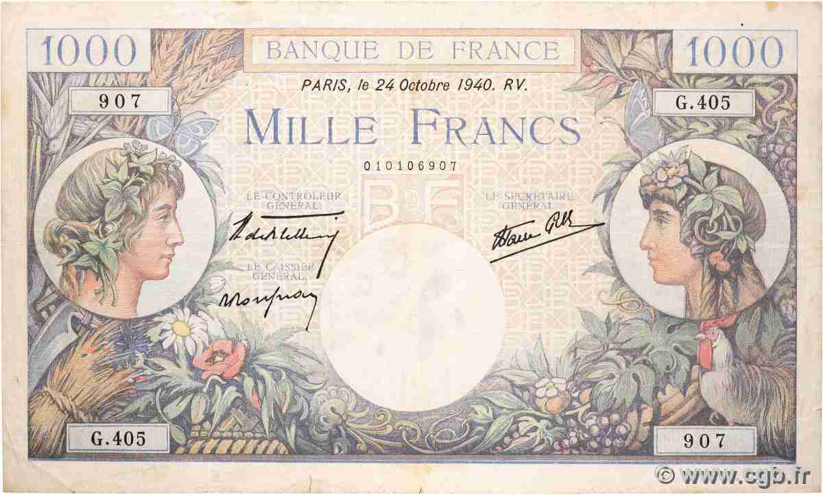 1000 Francs COMMERCE ET INDUSTRIE FRANCE  1940 F.39.01 F