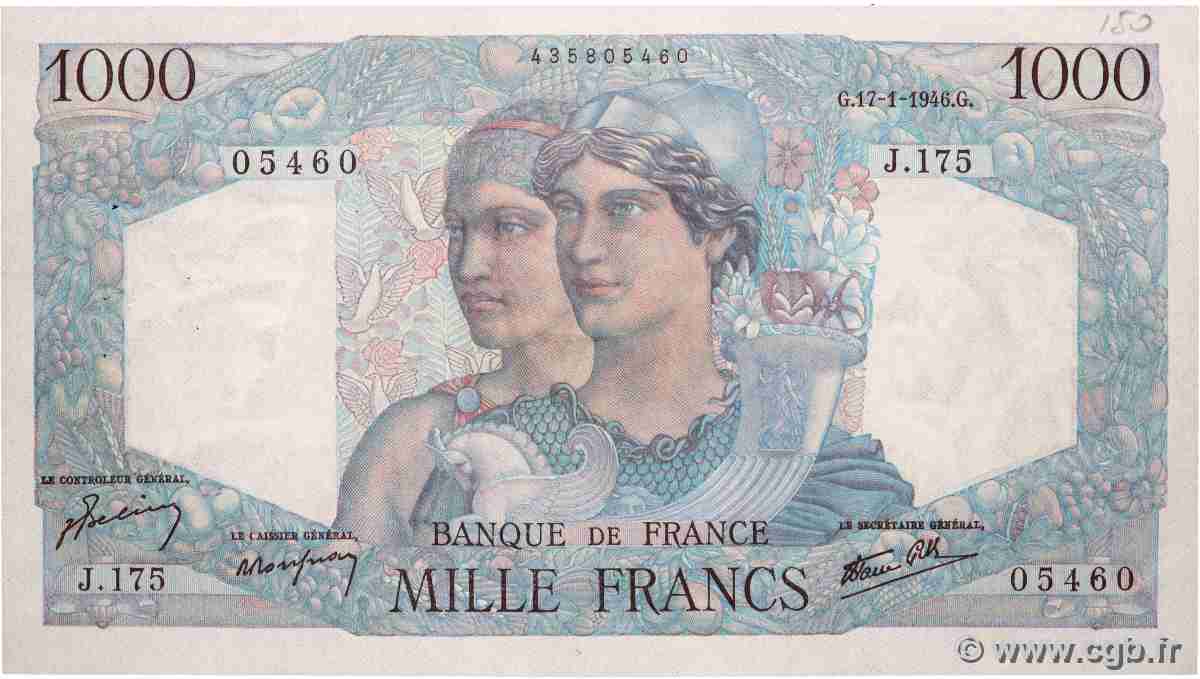 1000 Francs MINERVE ET HERCULE FRANCE  1946 F.41.10 XF