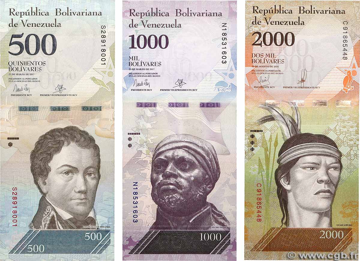 500, 1000 et 2000 Bolivares Lot VENEZUELA  2016 P.094b, P.095b et P.096a  SUP+