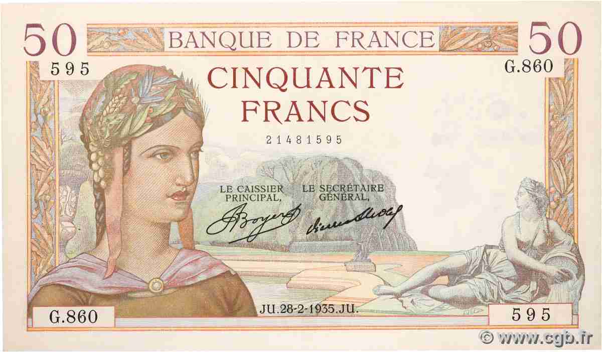 50 Francs CÉRÈS FRANCE  1935 F.17.05 pr.SUP