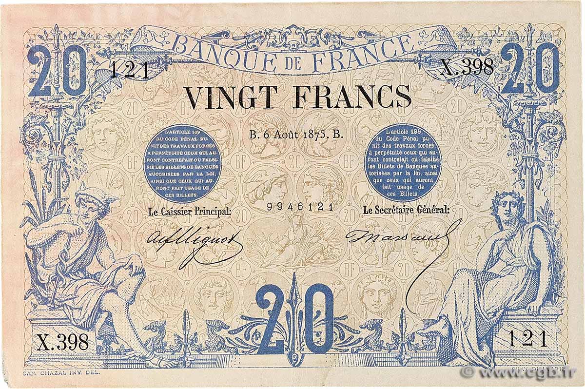 20 Francs NOIR FRANCE  1875 F.09.02 VF