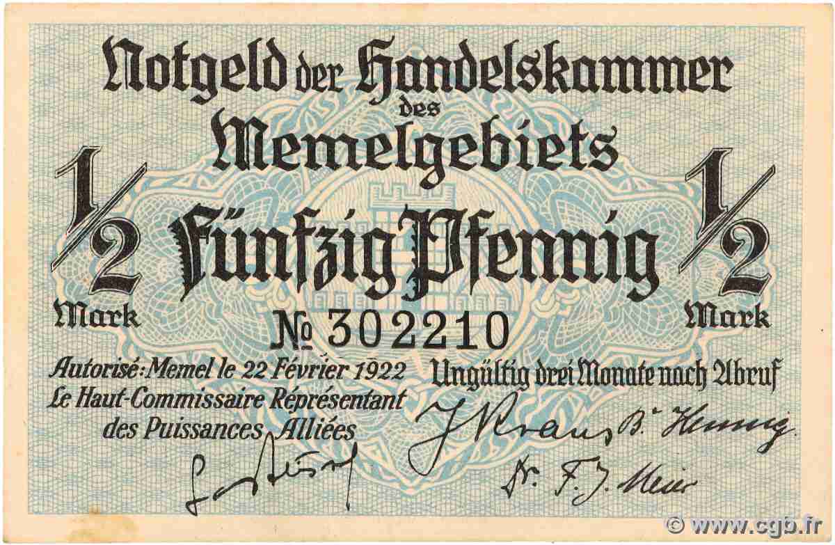 1/2 Mark MEMEL  1922 P.01 SPL
