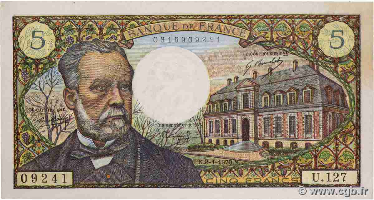 5 Francs PASTEUR FRANKREICH  1970 F.61.12 VZ+