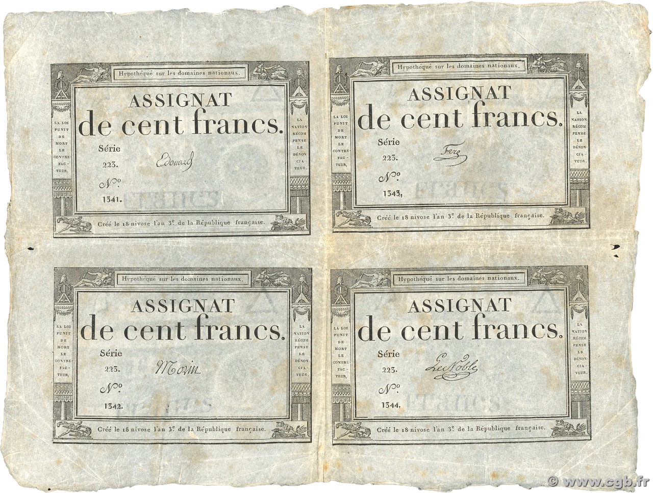 100 Francs Planche FRANCIA  1795 Ass.48a-p MB a BB