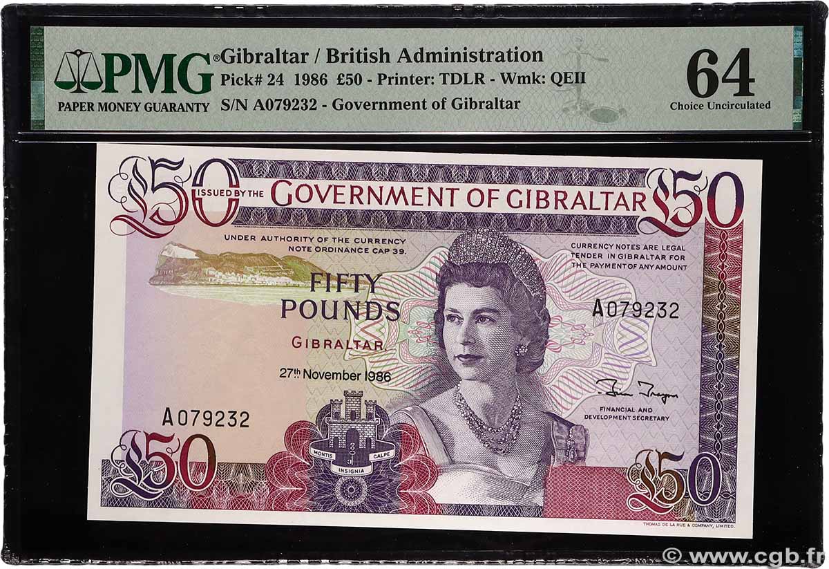 50 Pounds GIBRALTAR  1986 P.24 fST+