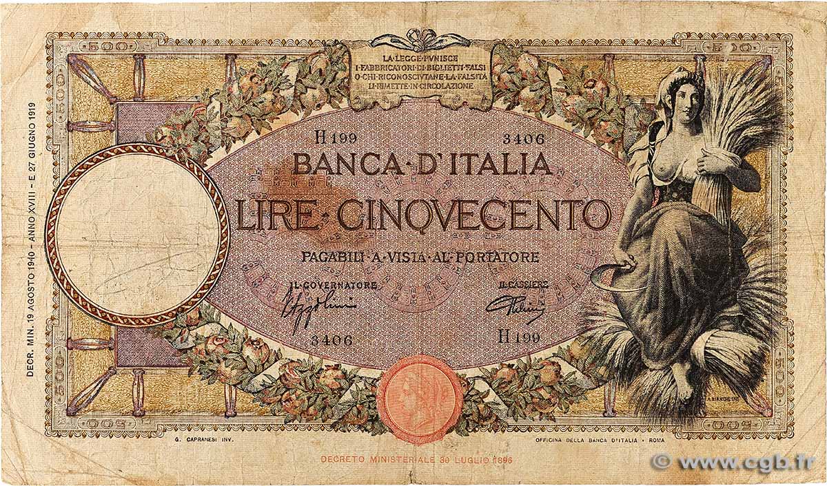 500 Lire ITALY  1940 P.051d G