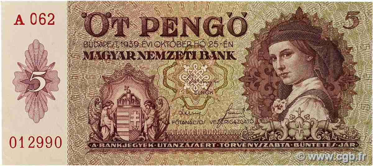 5 Pengö HONGRIE  1939 P.106 SUP+