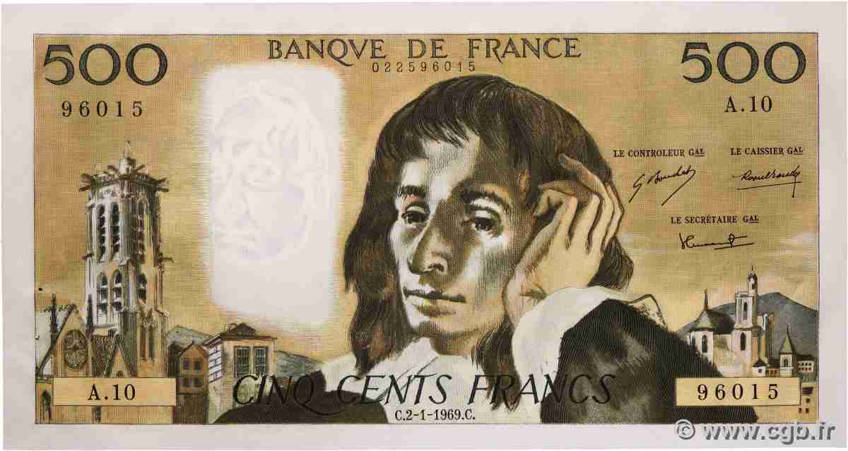 500 Francs PASCAL FRANCE  1969 F.71.03 pr.SPL