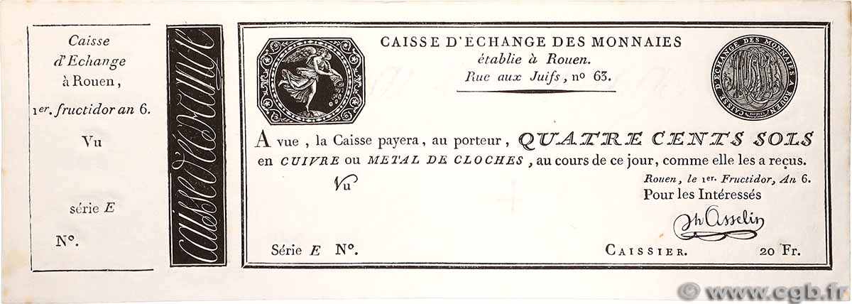 400 Sols Non émis FRANCE Rouen 1798 PS.(241) SPL+