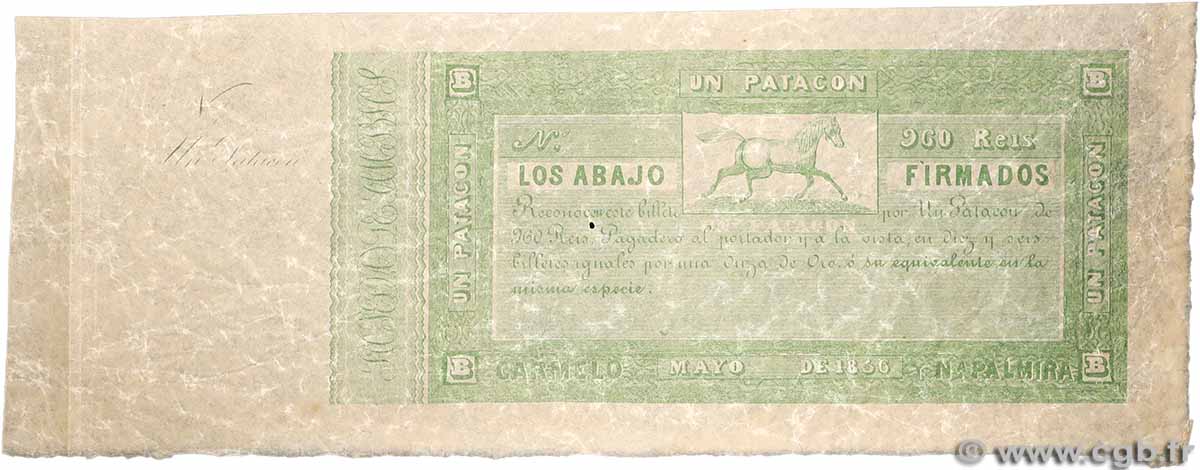 960 Reis - 1 Patagon Non émis URUGUAY  1856 PS.436r TB