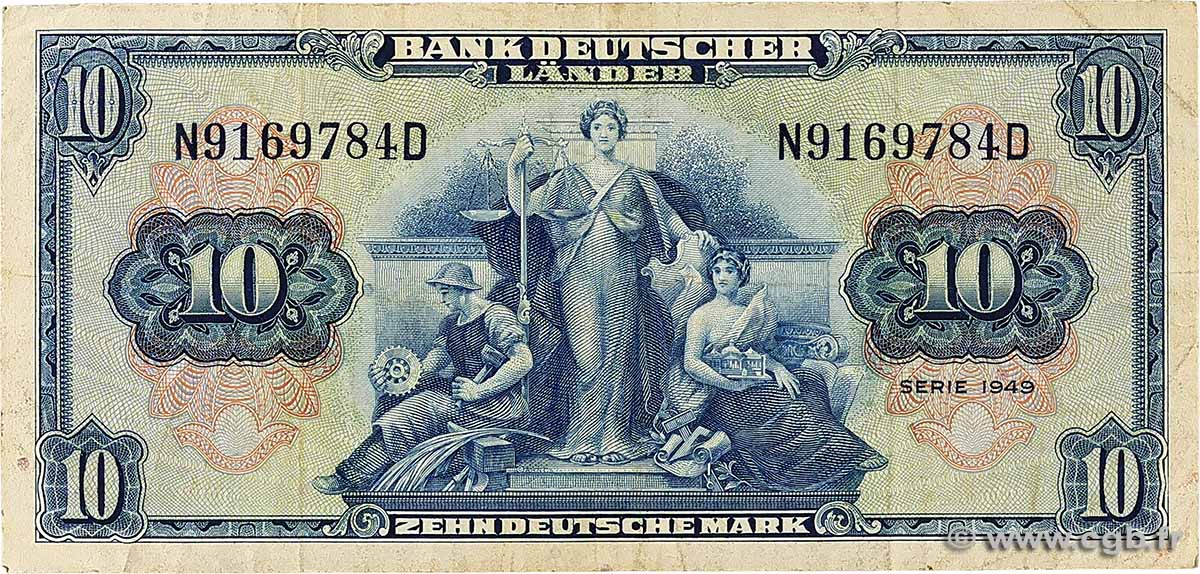 10 Deutsche Mark GERMAN FEDERAL REPUBLIC  1949 P.16a F