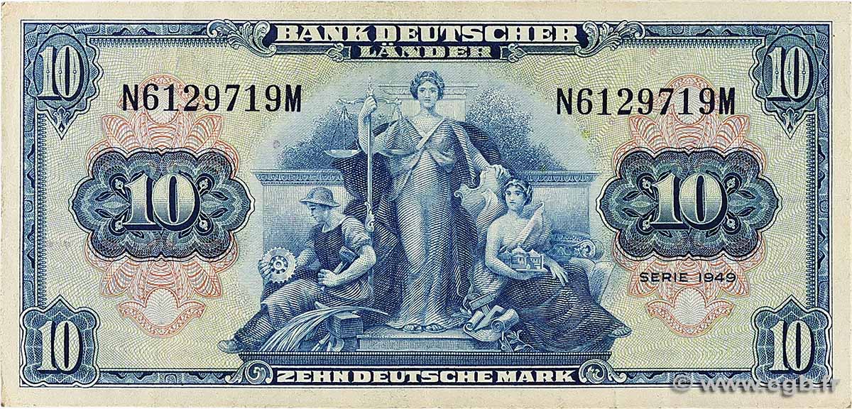 10 Deutsche Mark GERMAN FEDERAL REPUBLIC  1949 P.16a VF