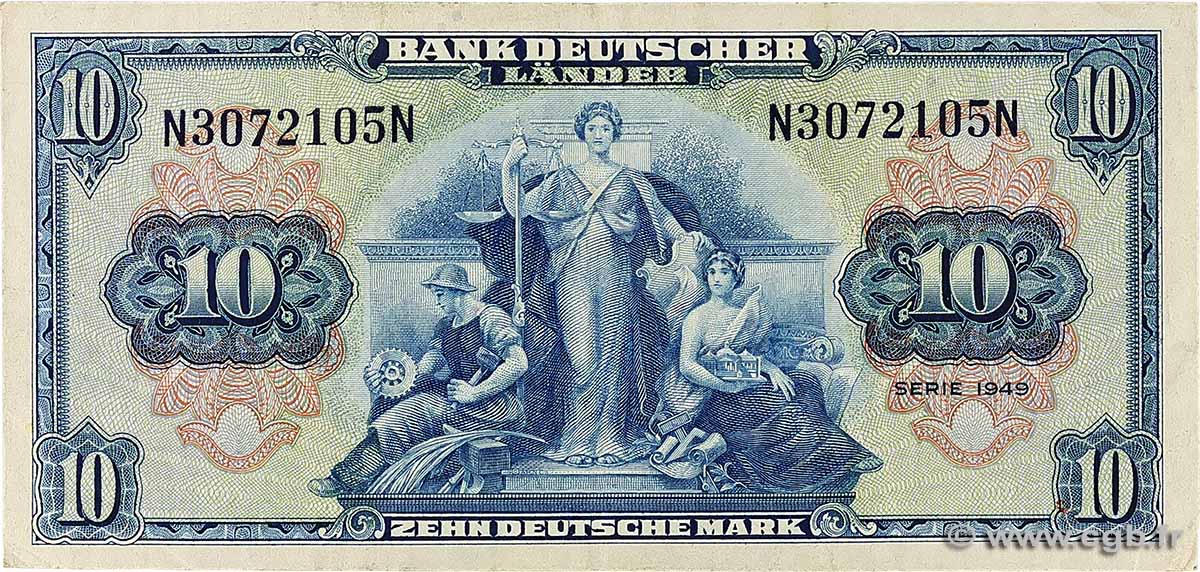 10 Deutsche Mark ALLEMAGNE FÉDÉRALE  1949 P.16a TTB