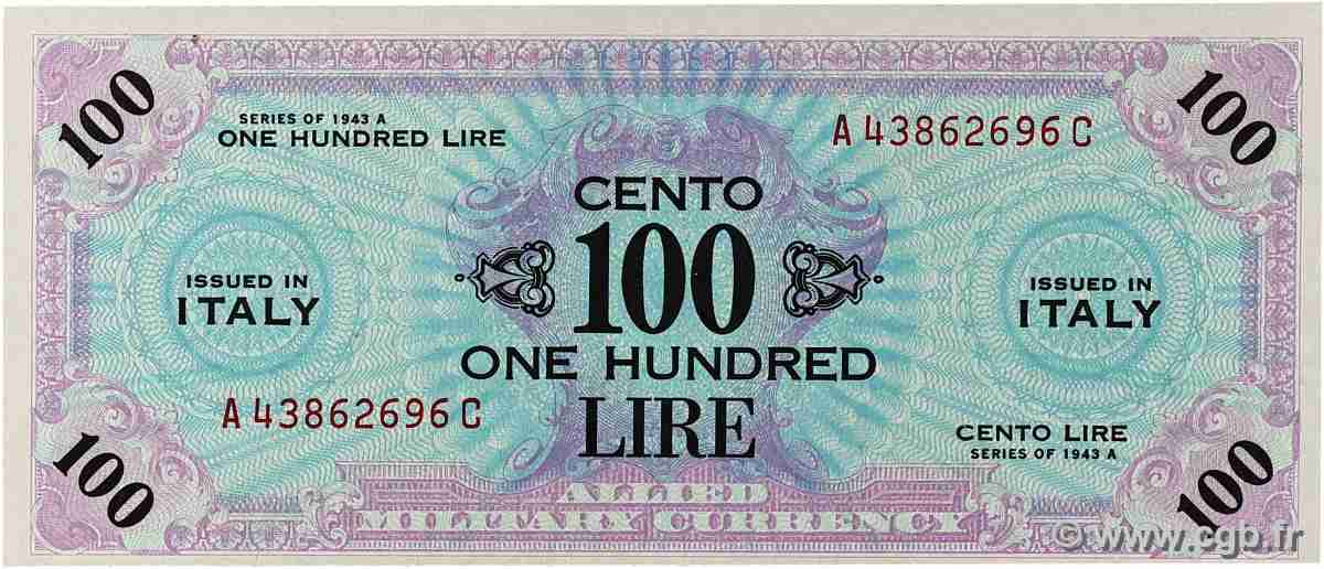 100 Lire ITALY  1943 PM.21c AU-