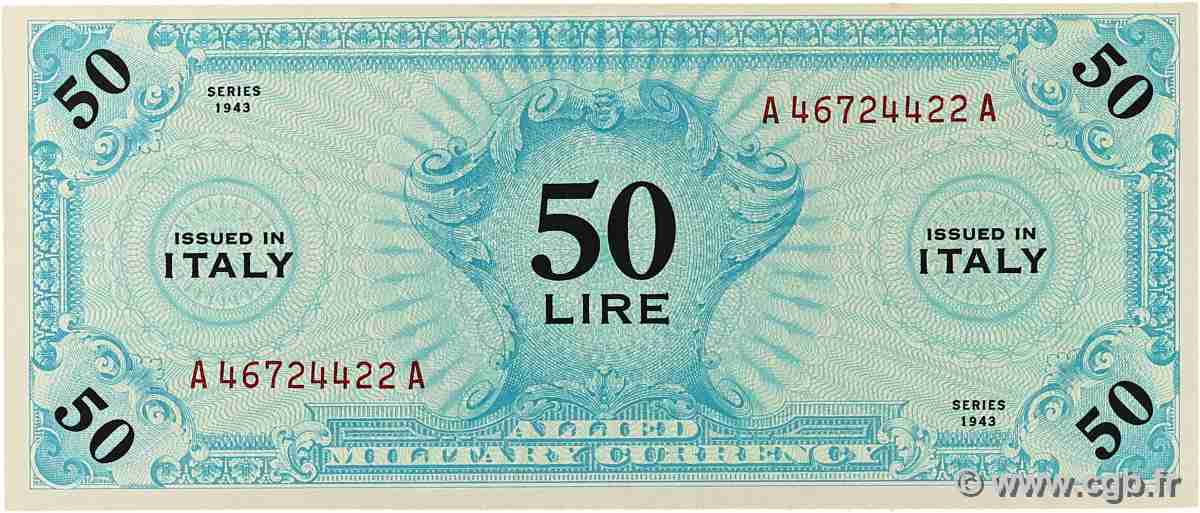 50 Lire ITALY  1943 PM.20a XF+
