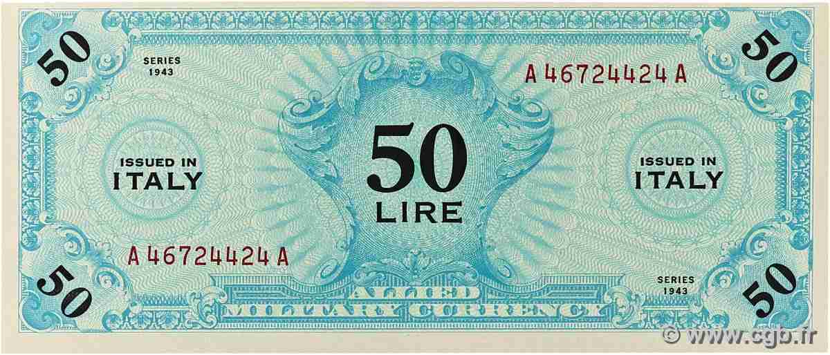 50 Lire ITALY  1943 PM.20a XF+