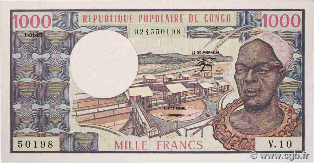 1000 Francs type 1973 CONGO  1983 A.213g UNC-