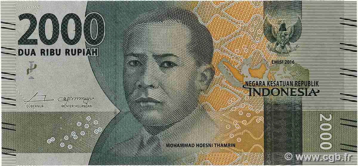 2000 Rupiah INDONESIA  2016 P.155a AU+
