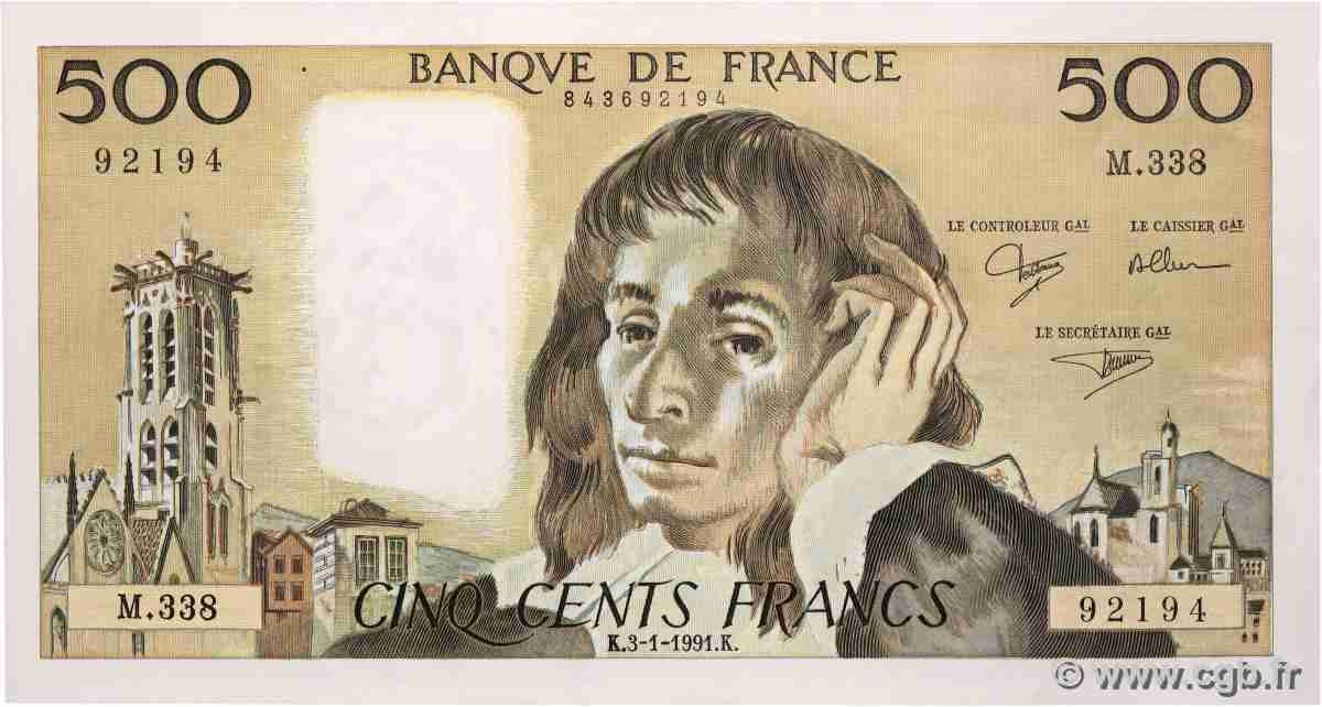 500 Francs PASCAL FRANCIA  1991 F.71.46 q.AU