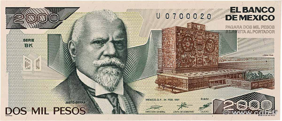 2000 Pesos MEXICO  1987 P.086b UNC-