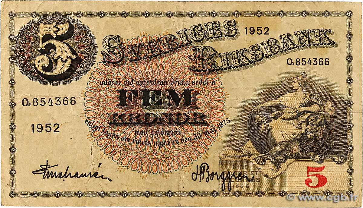 5 Kronor SUÈDE  1952 P.33ai TB