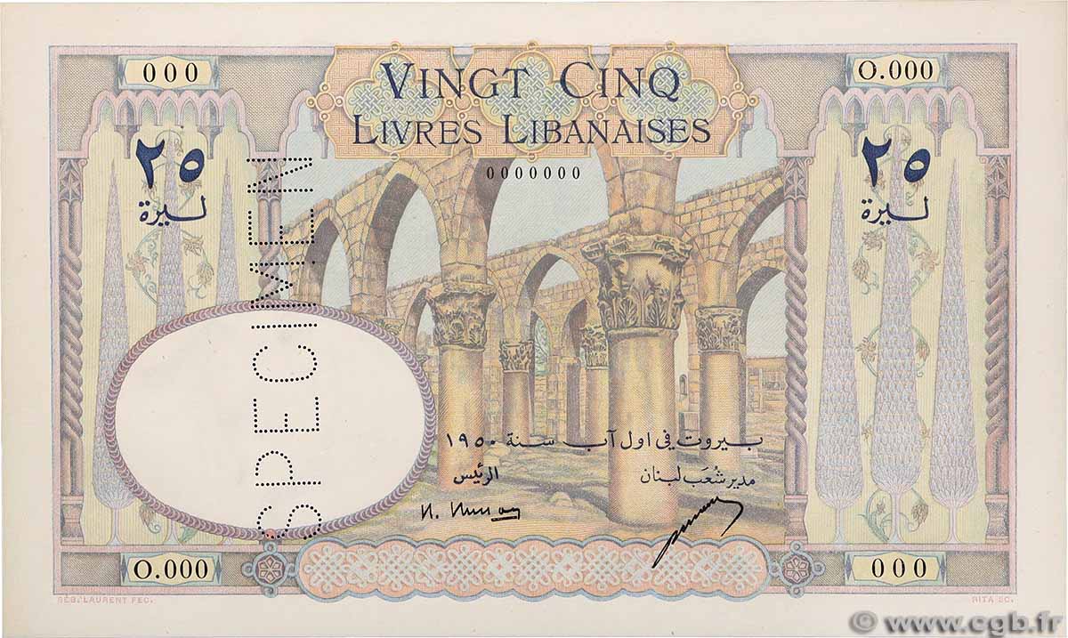 25 Livres Libanaises Spécimen LEBANON  1950 P.051s UNC